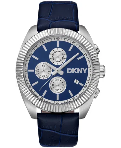 Dkny Men's Chronograph Blue Dial Blue Leather Strap Watch, 42mm In Purple