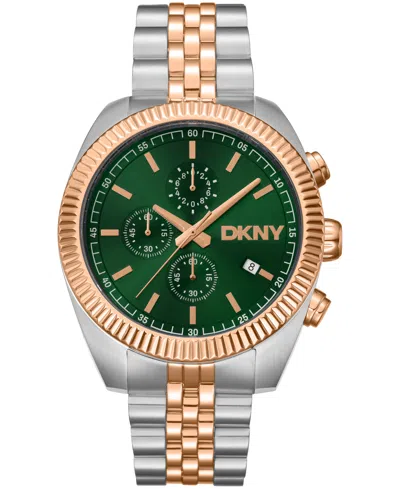 Dkny Men's Chronograph Green Dial Two-tone Rose Gold Stainless Steel Bracelet Watch, 42mm In Pink