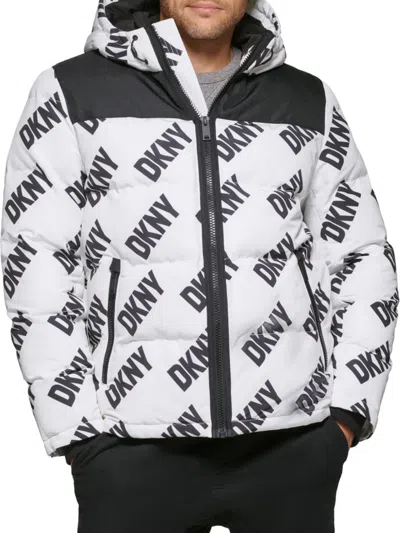 Dkny Men's Classic Fit Logo Hooded Puffer Jacket In Blue Steel