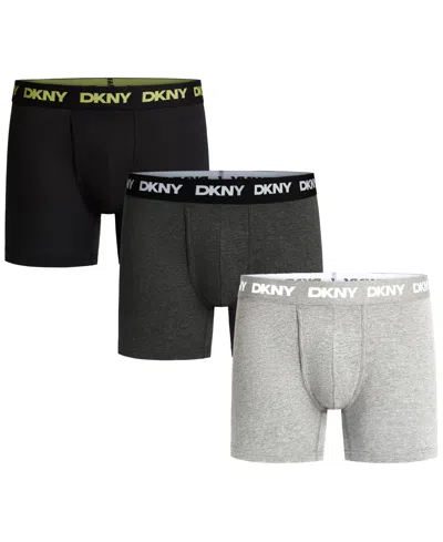 Dkny Men's Cooling Cotton Boxer Briefs, 3-pack In Black
