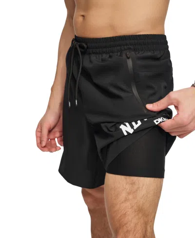 Dkny Men's Core Arch Logo Stretch 7" Volley Shorts In Black