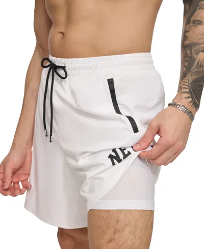 Dkny Men's Core Arch Logo Stretch 7" Volley Shorts In White