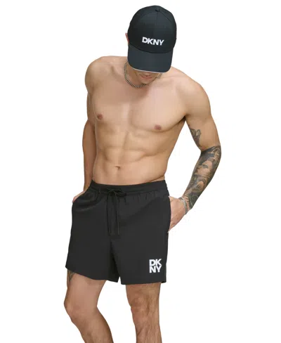 Dkny Men's Core Logo Stretch 5" Volley Shorts In Black
