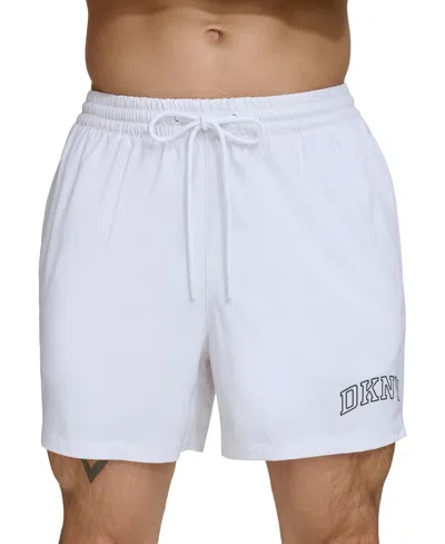 Dkny Men's Core Logo Stretch 5" Volley Shorts In Brilliant White