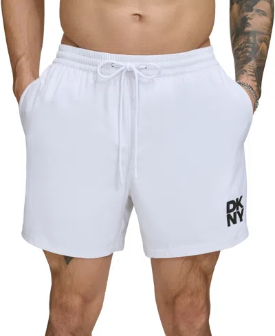 Dkny Men's Core Logo Stretch 5" Volley Shorts In White