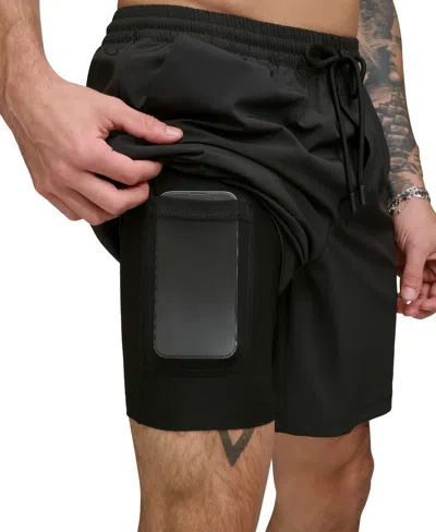 Dkny Men's Core Stretch Hybrid 7" Volley Shorts In Black