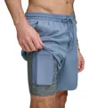 Dkny Core Volley Shorts Lined Swim Trunks In Dusty Blue