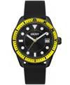 Dkny Men's Crosby Sport Black Dial Yellow Bezel Black Silicone Strap Watch 42mm