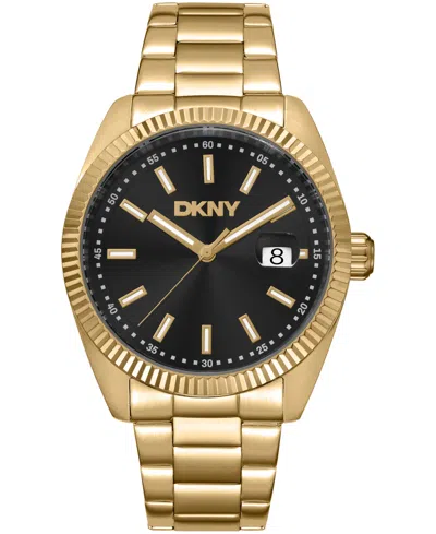 Dkny Men's Date Black Dial Gold-tone Stainless Steel Bracelet Watch, 40mm In Pattern