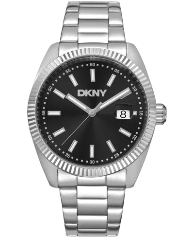Dkny Men's Date Black Dial Stainless Steel Bracelet Watch, 40mm In Red