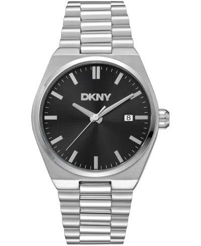 Dkny Men's Date Black Dial Stainless Steel Bracelet Watch, 40mm In Pink