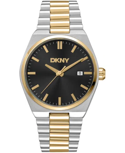 Dkny Men's Date Black Dial Two-tone Gold Stainless Steel Bracelet Watch, 40mm In White