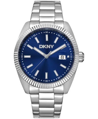 Dkny Men's Date Blue Dial Stainless Steel Bracelet Watch, 40mm In Pattern