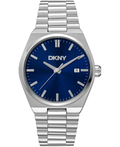 Dkny Men's Date Blue Dial Stainless Steel Bracelet Watch, 40mm In Gray