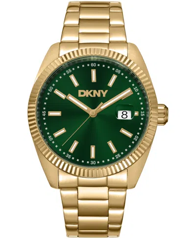 Dkny Men's Date Dark Green Dial Gold-tone Stainless Steel Bracelet Watch, 40mm In Pink