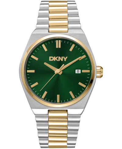 Dkny Men's Date Green Dial Two-tone Gold Stainless Steel Bracelet Watch, 40mm In Gray
