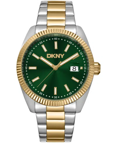 Dkny Men's Date Green Dial Two-tone Stainless Steel Bracelet Watch, 40mm In Purple