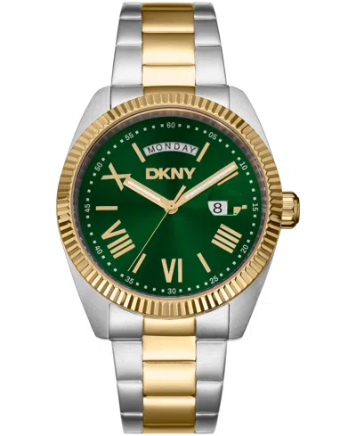 Dkny Men's Day Date Green Dial Two-tone Gold Stainless Steel Bracelet Watch, 41mm