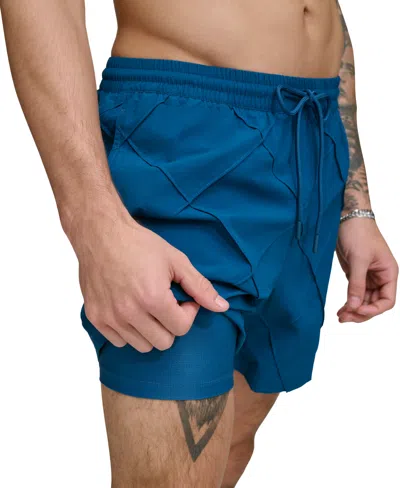 Dkny Men's Diamond Pintuck Performance 5" Volley Shorts In Poseidon