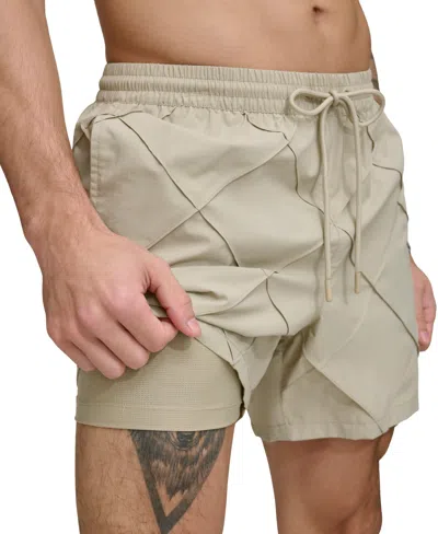 Dkny Men's Diamond Pintuck Performance 5" Volley Shorts In Tan