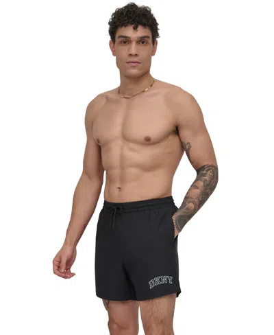 Dkny Men's Euro Black & White Bandana Print Performance 5" Volley Shorts