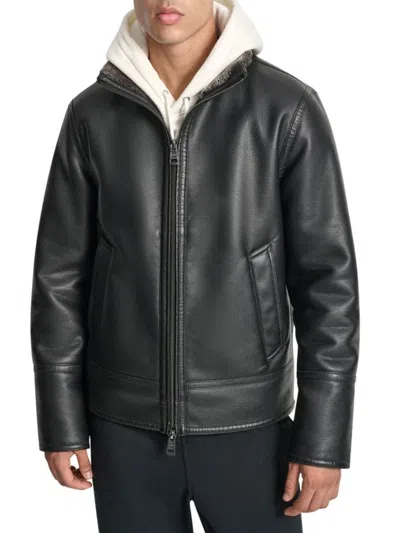 Dkny Men's Faux-fur-lined Faux-leather Jacket In Black