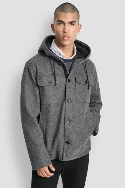 Dkny Men's Faux Wool Hooded Shirt Jacket In Gray
