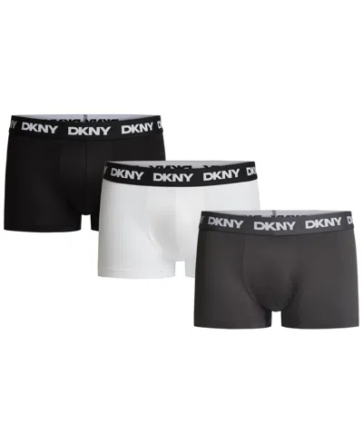 Dkny Men's Flex Microfiber Trunk Briefs, 3-pack In Multi