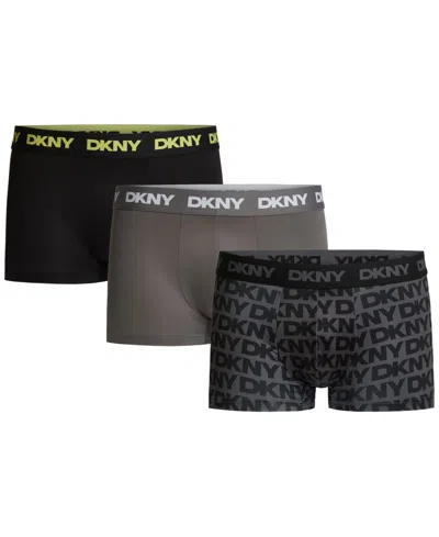Dkny Men's Flex Microfiber Trunk Briefs, 3-pack In Multi