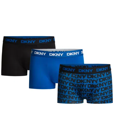 Dkny Men's Flex Microfiber Trunk Briefs, 3-pack In Multi