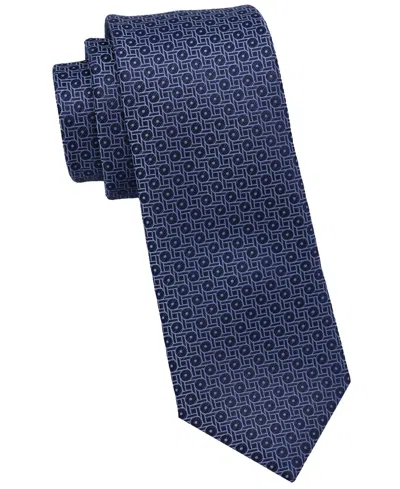 Dkny Men's Geo Neat Geometric Pattern Slim Tie In Navy Blue