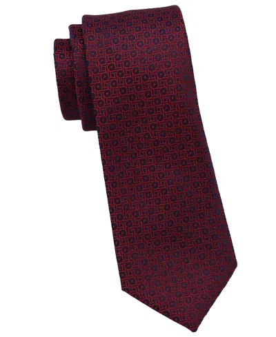 Dkny Men's Geo Neat Geometric Pattern Slim Tie In Red,navy