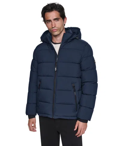 Dkny Men's Hooded Puffer Jacket In Blue