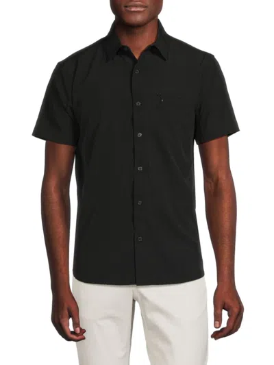 Dkny Men's Lenox Short Sleeve Button Down Tech Shirt In Black