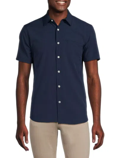 Dkny Men's Lenox Short Sleeve Button Down Tech Shirt In Navy