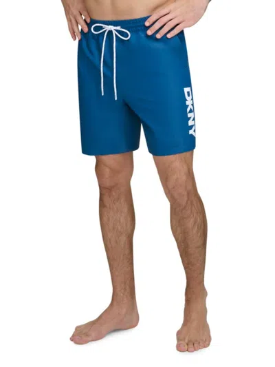 Dkny Men's Logo Standard Fit Swim Shorts In Poseidon