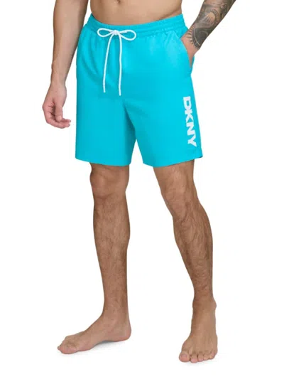 Dkny Men's Logo Standard Fit Swim Shorts In Turquoise
