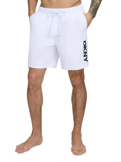 Dkny Men's Logo Standard Fit Swim Shorts In White