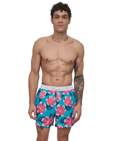 Dkny Men's Modern Euro Floral Print Performance 5" Volley Shorts In Hibiscus