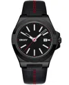 Dkny Men's Modernist Black Leather Strap Watch, 42mm