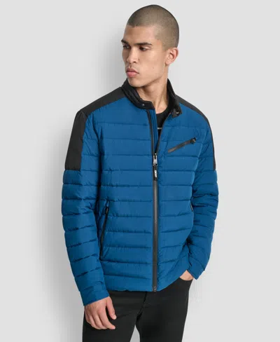 Dkny Men's Moto Quilted Puffer Jacket In Blue