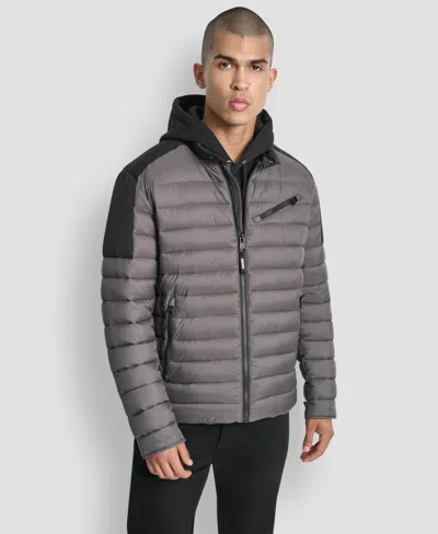 Dkny Men's Moto Quilted Puffer Jacket In Gray