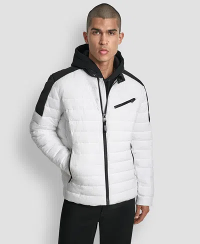 Dkny Men's Moto Quilted Puffer Jacket In White
