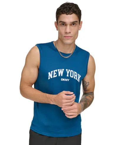 Dkny Men's New York Arch Logo Sleeveless Rash Guard Tank In Poseidon