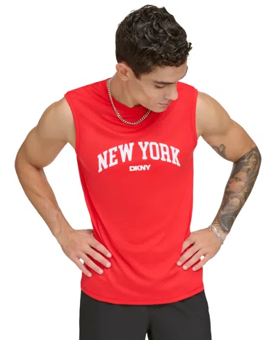 Dkny Men's New York Arch Logo Sleeveless Rash Guard Tank In Red