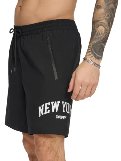 Dkny Men's New York Arch Logo Swim Shorts In Black