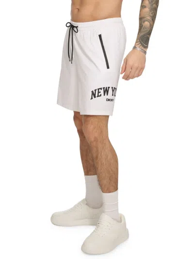 Dkny Men's New York Arch Logo Swim Shorts In White