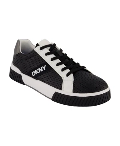 DKNY MEN'S PERFORATED TWO-TONE BRANDED SOLE RACER TOE SNEAKERS