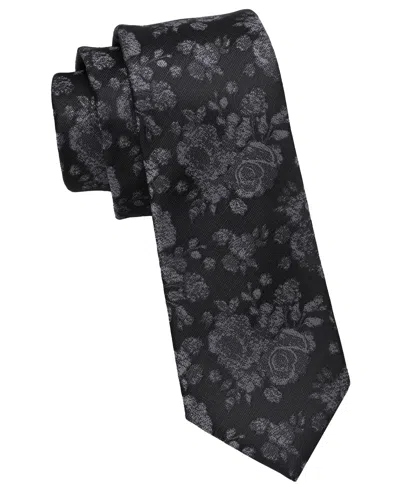 Dkny Men's Photo Print Floral Slim Tie In Black,gray
