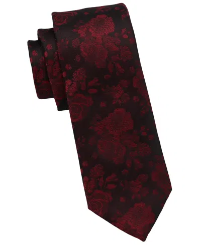 Dkny Men's Photo Print Floral Slim Tie In Burgundy
